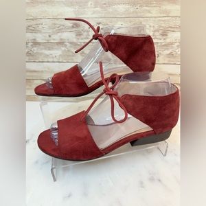 Eileen Fisher Vero Cuoio Heeled Sandals Womans Red Suede Nubuck Ankle Tie 6.5
